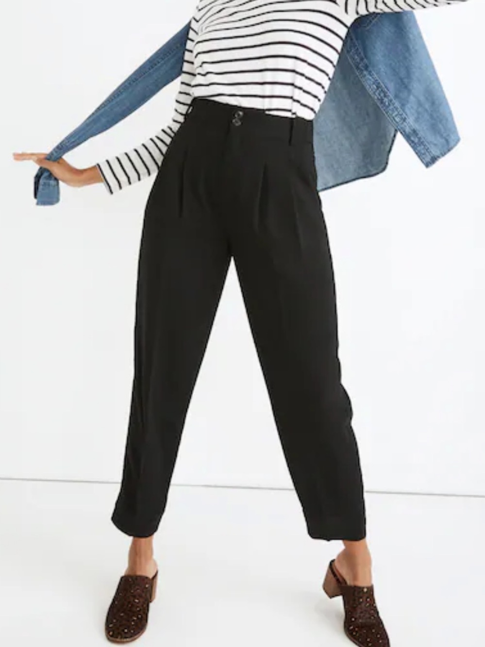 Madewell Black Drapey Pleated Taper Wide Leg Pants
